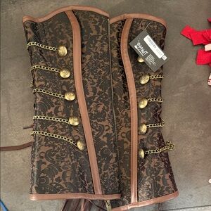 Halloween ready!!! Pirate costume must have! Spirit Brown Blk Corset with Chains